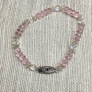 Pink Blue Faceted Bracelet Iridescent Silver Push Hook Clasp Closure